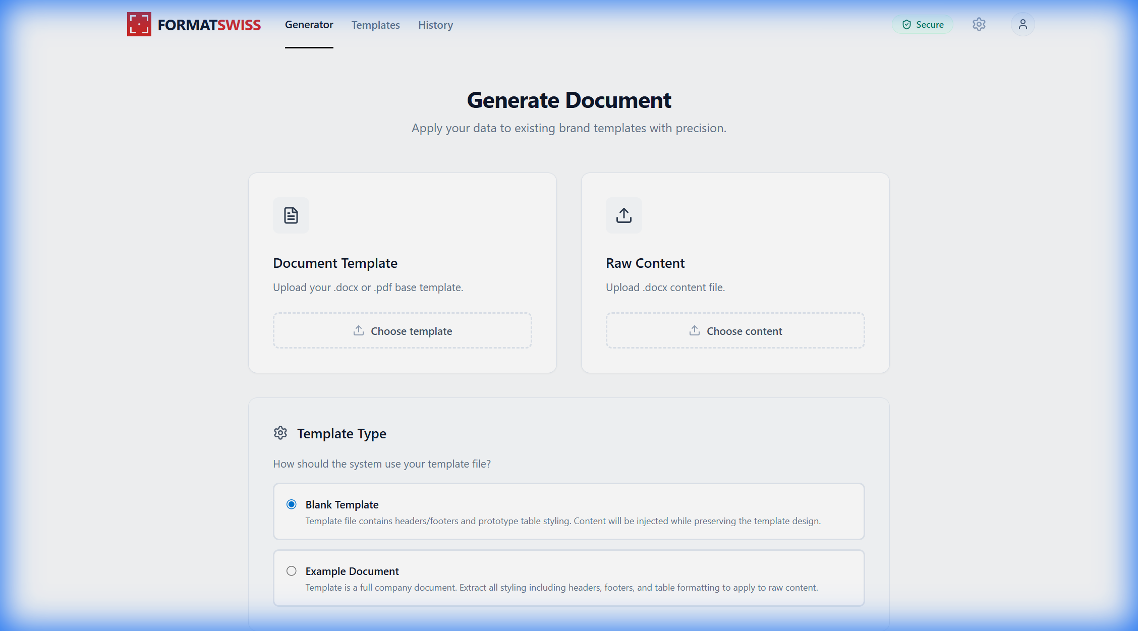 Upload files section